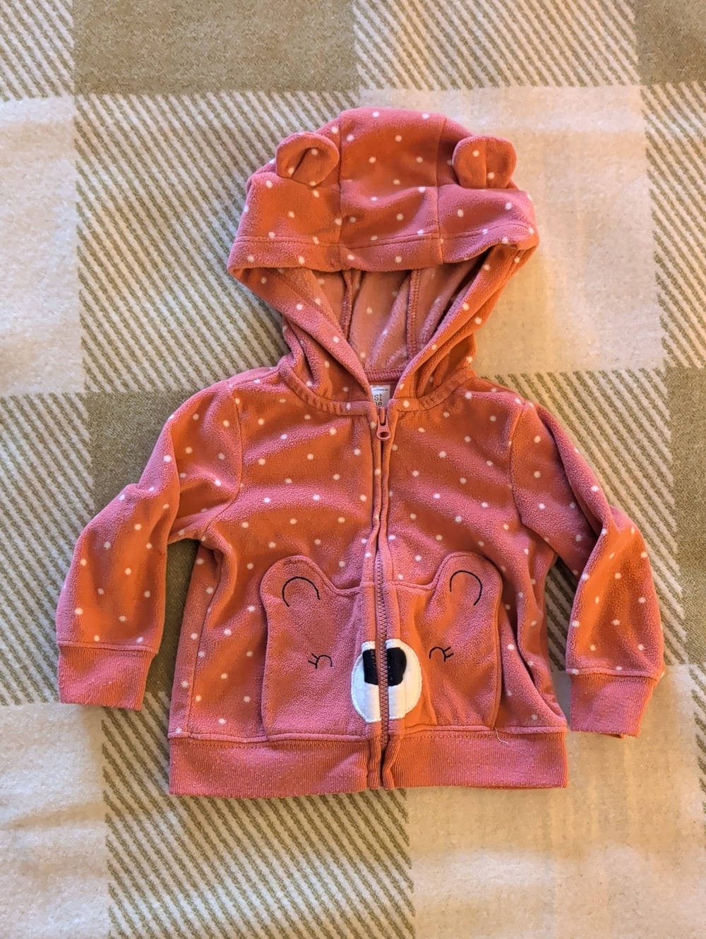 Pink Polka Dot Bear Hoodie for Kids - Cozy Zip-Up